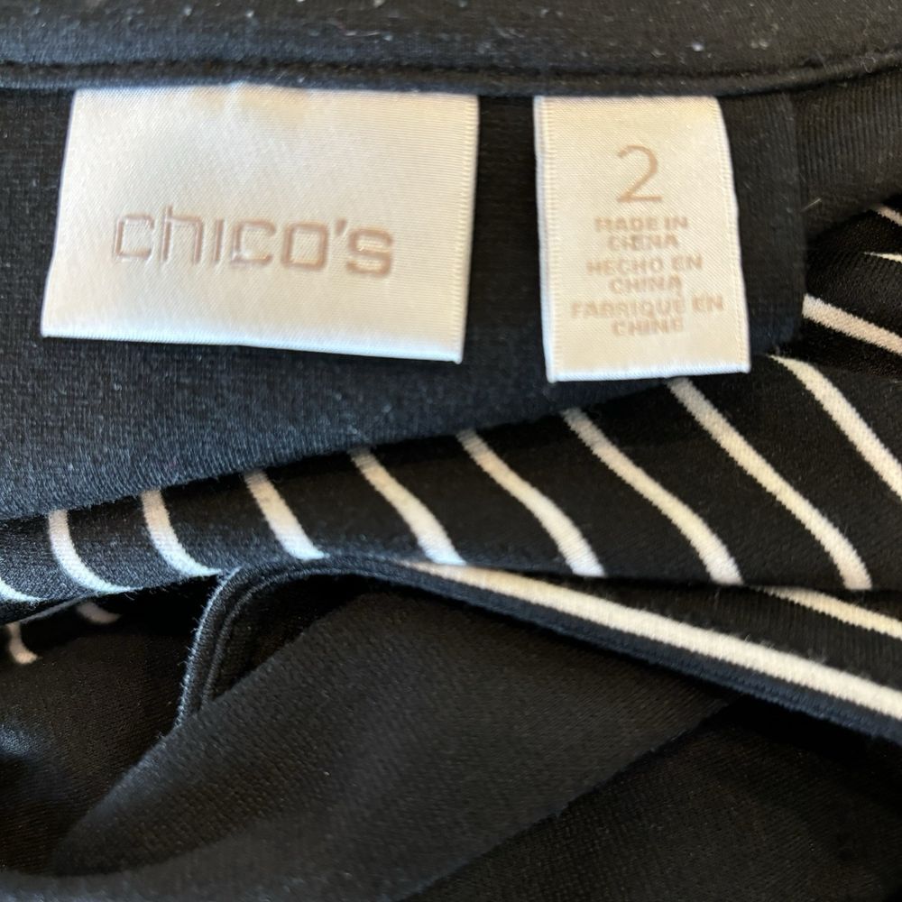 Chicos Womens 2 Large Black White Striped Top Open Front Cardigan Casual 12 - Picture 2 of 14